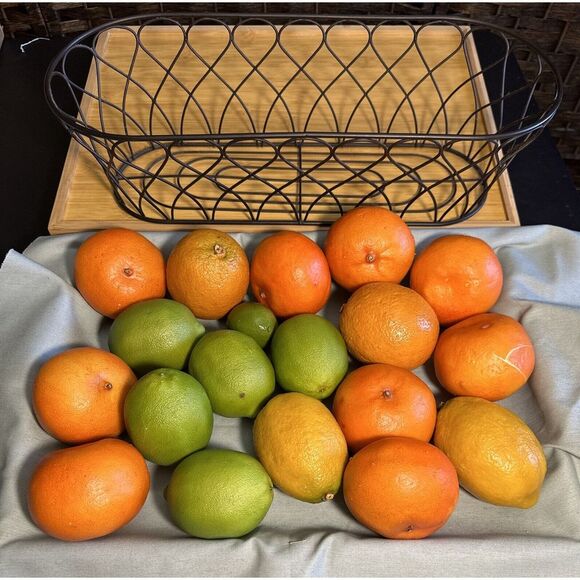 Decorative Ornate Metal Tabletop 16" x 6.5" Metal Basket With Faux Fruit - Picture 4 of 8